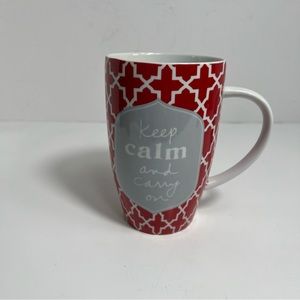 Sandra Magsamen Keep Calm And Carry On Red White Gray Tea Cup  Coffee 18 oz Mug